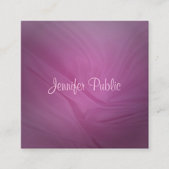 Elegant Handwritten Name Purple Template Modern Square Business Card (Front)