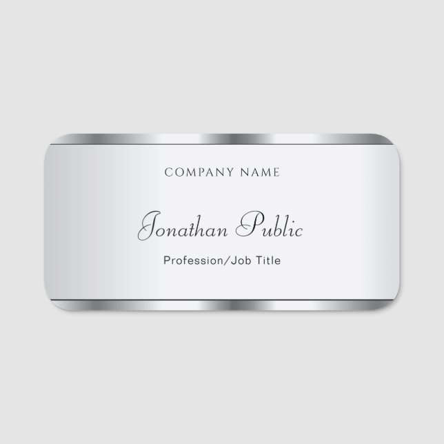 Elegant Handwritten Name Script Silver Template Name Tag (Front)