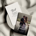 Elegant Handwritten Photo Wedding Thank You Card<br><div class="desc">A great and thoughtful way to thank your friends,  family,  and coworkers who graced you their presence on your your wedding day with this modern photo thank you cards with script hand lettered "thank you" and a love heart.</div>