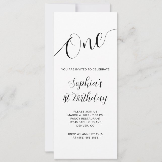 Elegant Handwritten Script 1st Birthday Invitation (Front)