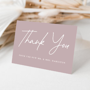 Elegant Handwritten Script Dusty Purple Wedding Thank You Card