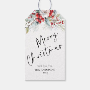 Elegant Handwritten Script Red Berries Christmas Gift Tags