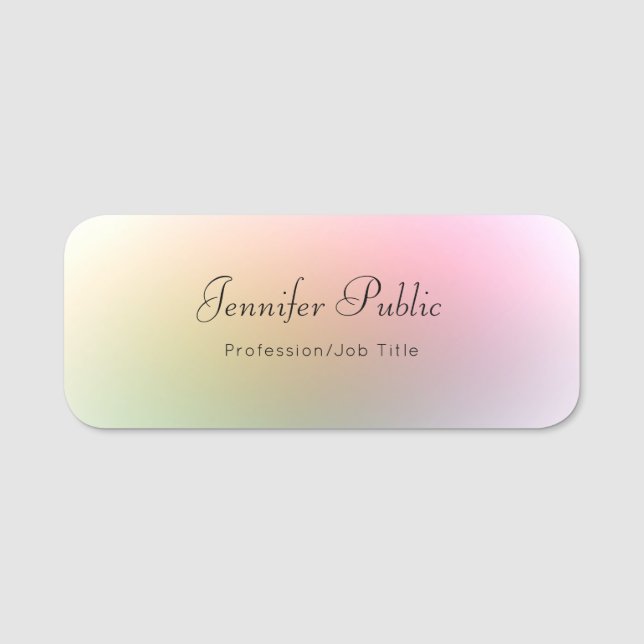 Elegant Handwritten Script Text Colourful Template Name Tag (Front)