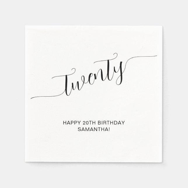 Elegant Handwritten Script Twenty Birthday Napkin (Front)