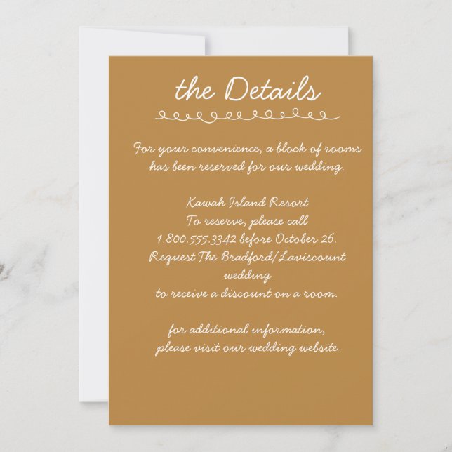 Elegant Handwritten Script Wedding Details Card (Front)