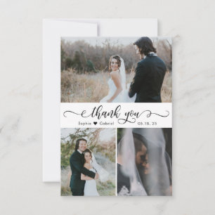 Elegant Handwritten Script Wedding Photo Collage Thank You Card