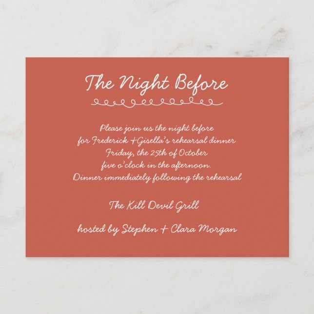 Elegant Handwritten Script Wedding Rehearsal Dinne Postcard (Front)