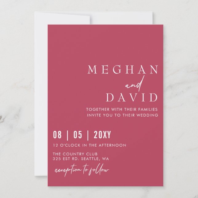 Elegant Handwritten Simple Magenta Wedding Invitation (Front)