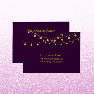 Elegant hanging lights purple gold modern diwali  envelope