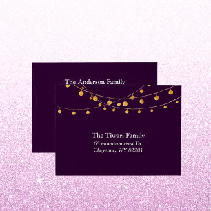 Elegant hanging lights purple modern diwali envelope