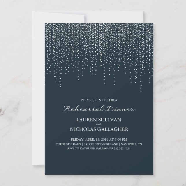 Elegant Hanging Lights Rehearsal Dinner Invitation (Front)