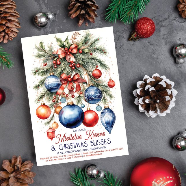 Elegant Hanging Mistletoe Ornament Christmas Party Invitation (Creator Uploaded)