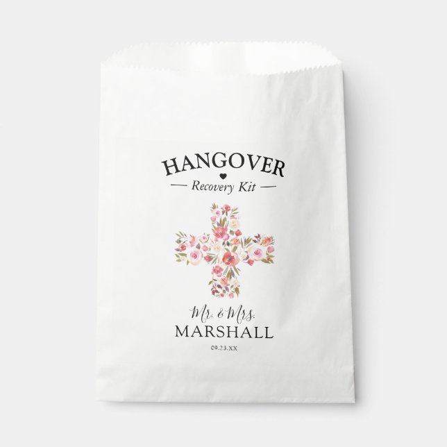Elegant Hangover Recovery Kit | Pink Floral Favour Bags (Front)