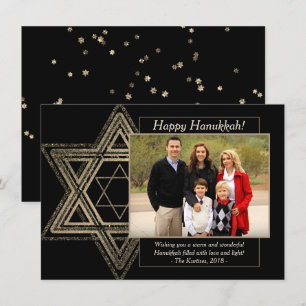 Elegant Hanukkah Gold Modern Star of David Photo Holiday Card