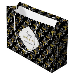 Elegant Hanukkah Holiday Pattern Gold Large Gift Bag