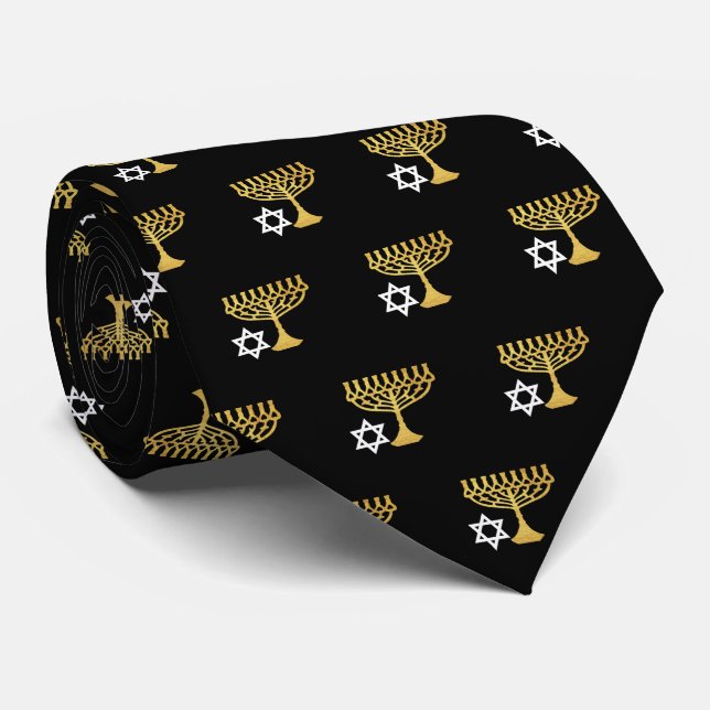 Elegant Hanukkah Holiday Pattern Gold Tie (Rolled)