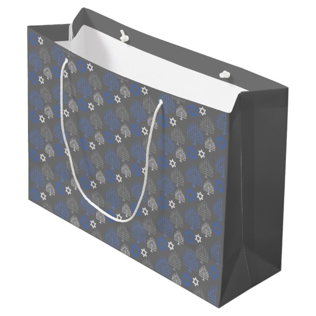 Elegant Hanukkah Holiday Pattern Large Gift Bag (Front Angled)
