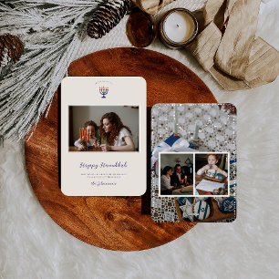 Elegant Hanukkah Menorah Family Photos Holiday Card