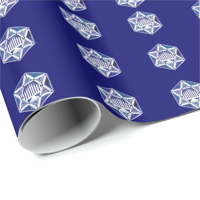 Elegant Hanukkah Menorah in Star of David  Wrapping Paper (Roll Corner)