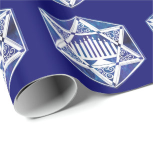 Elegant Hanukkah Menorah in Star of David Wrapping Paper