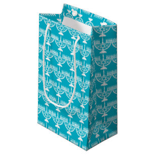 Elegant Hanukkah Menorah with Floral Star of David Small Gift Bag