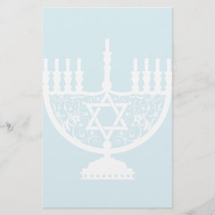 Elegant Hanukkah Menorah with Floral Star of David Stationery