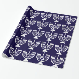 Elegant Hanukkah Menorah with Floral Star of David Wrapping Paper
