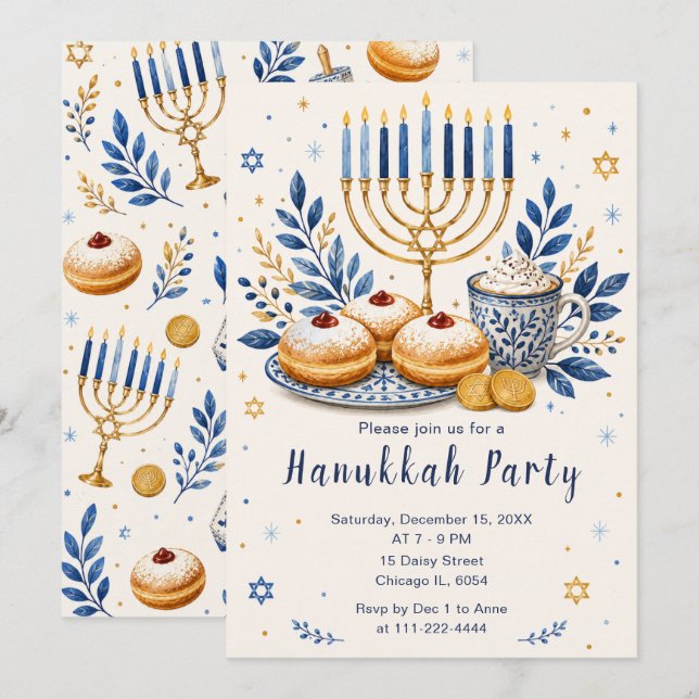 Elegant Hanukkah Party Invitation (Front/Back)