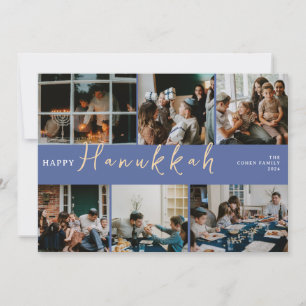 Elegant Hanukkah Typography Blue family photo Holiday Card