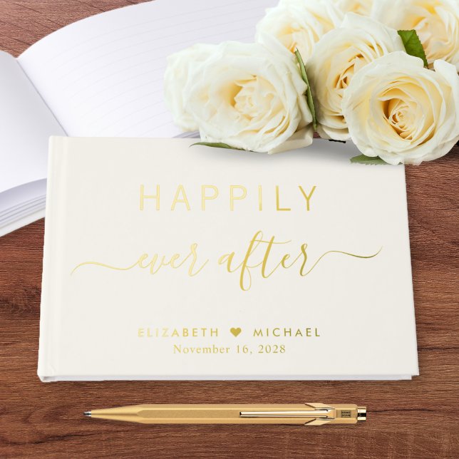 Elegant Happily Ever After Cream Wedding Guest Book (Creator Uploaded)