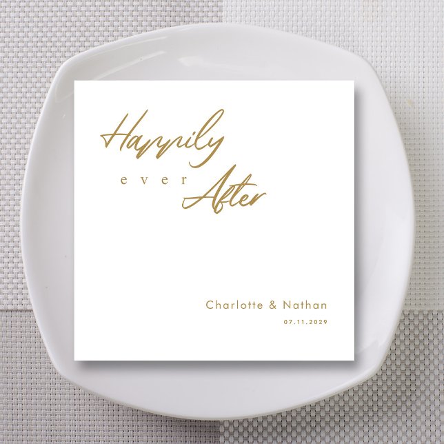 Elegant 'Happily Ever After' Gold Script Wedding Napkin (Elegant 'Happily Ever After' Gold Script Wedding Napkins)