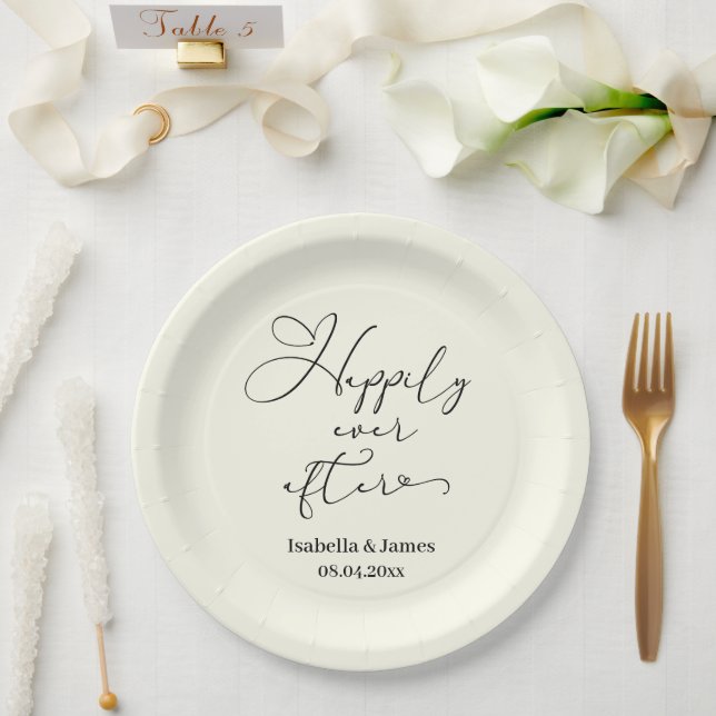 Elegant Happily Ever After Ivory Romantic Wedding  Paper Plate (Wedding)