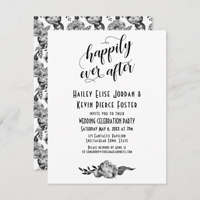 Elegant Happily Ever After Peonies Wedding Event Invitation (Front/Back)