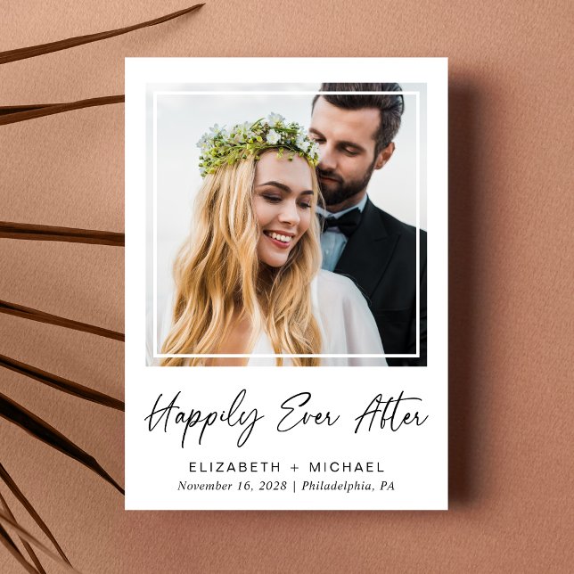 Elegant Happily Ever After Photo Wedding Reception Announcement (Your love story deserves a grand celebration!)