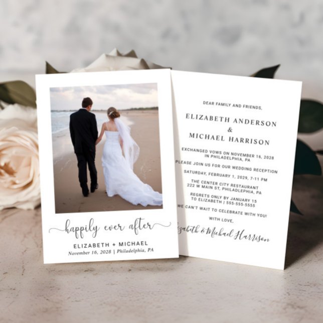 Elegant Happily Ever After Photo Wedding Reception Invitation (An elegant Happily Ever After Party Invitation to set the tone for an unforgettable event)