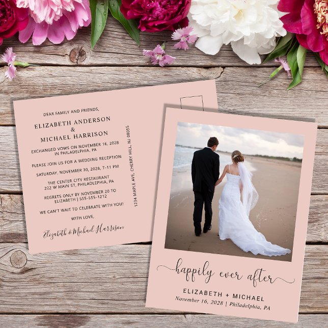 Elegant Happily Ever After Photo Wedding Reception Invitation Postcard (Creator Uploaded)