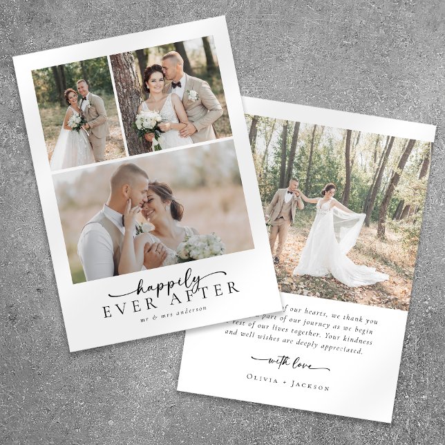 Elegant Happily Ever After Script Photo Wedding Thank You Card (Creator Uploaded)