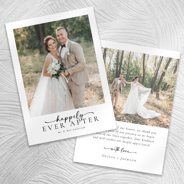 Elegant Happily Ever After Script Photo Wedding Thank You Card (Creator Uploaded)