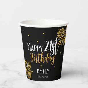 Elegant Happy 21st Birthday Gold Foliage Party Paper Cups