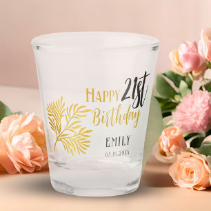 Elegant Happy 21st Birthday Gold Foliage Party Shot Glass
