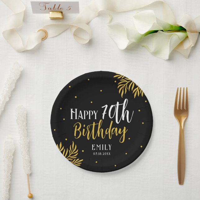 Elegant Happy 70th Birthday Gold Foliage Party Paper Plate (Wedding)