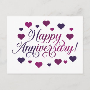 Elegant Happy Anniversary Postcard with Hearts