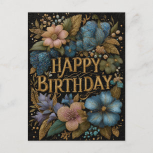 Elegant Happy Birthday greeting with golden text Postcard