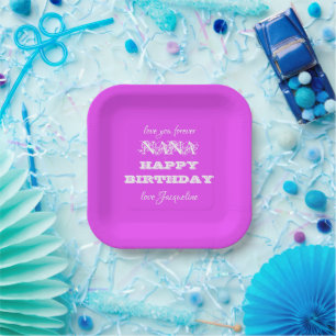 Elegant Happy Birthday Nana Script Simple Chic Paper Plate