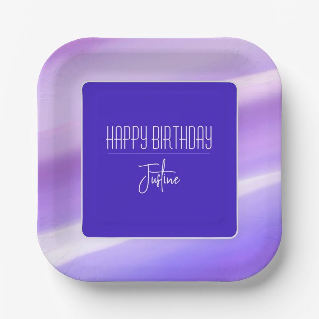 Elegant "Happy Birthday" Paper Plate (Front)
