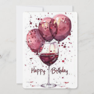 Elegant Happy Birthday Wine Glass Card Watercolo