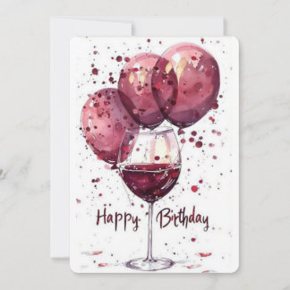 Elegant Happy Birthday Wine Glass Card | Watercolo