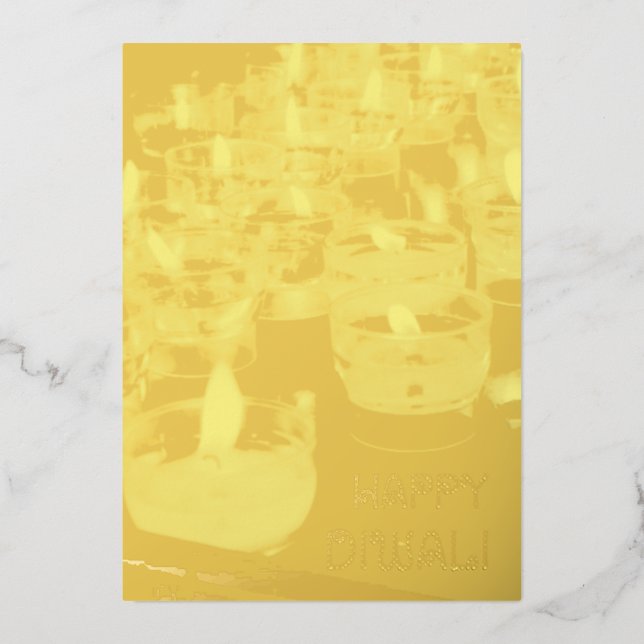 Elegant Happy Diwali Candles Gold Foil Shiny Card (Front)