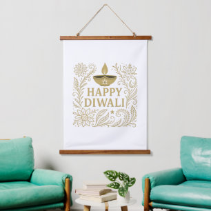 Elegant Happy Diwali Gold & Black Wall Tapestry