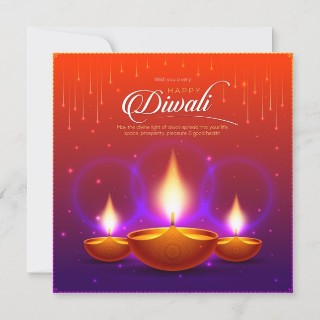 Elegant Happy Diwali Gold Diya Festival of Light Holiday Card (Front)
